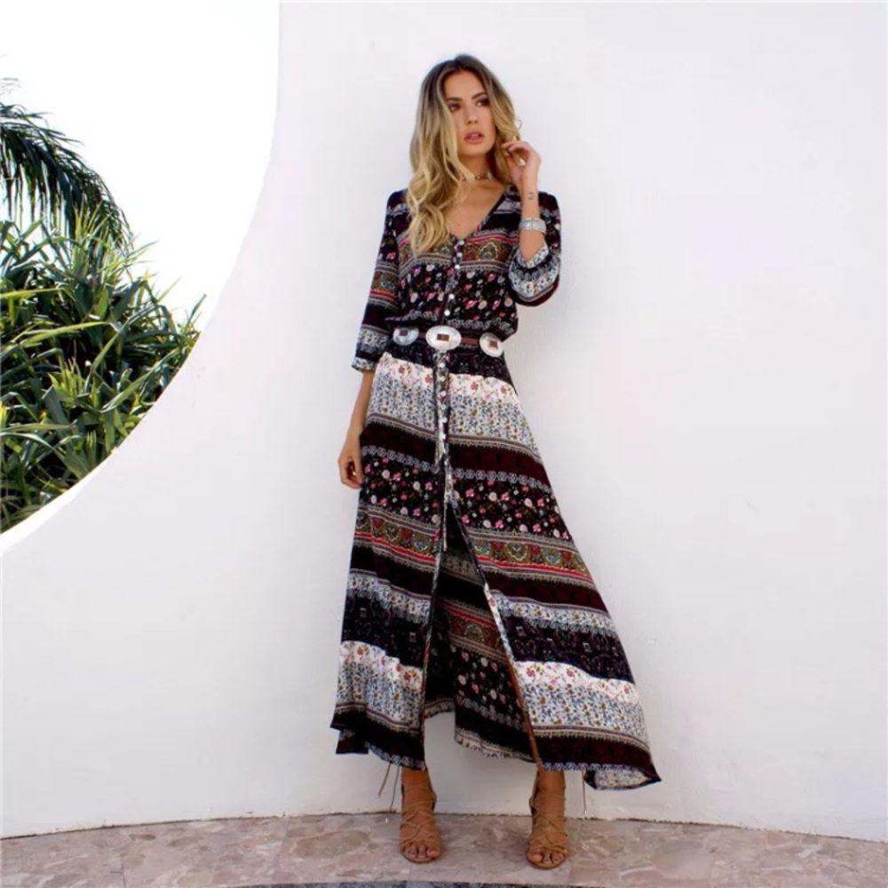 π Host Pick 3/10 π Black &beige boho maxi - Picture 1 of 4
