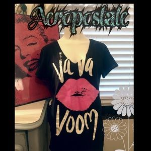 Aeropostale Glitter Graphic V-Neck Tee
