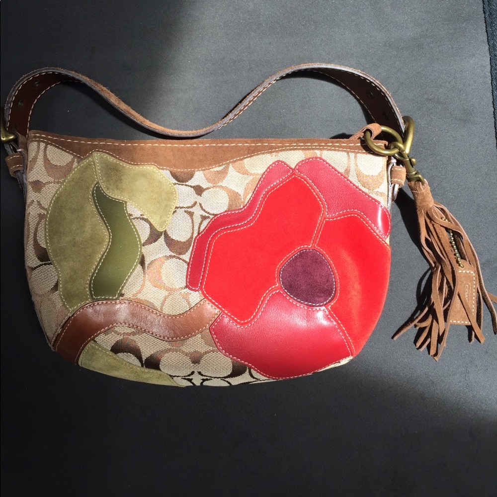 Authentic Coach Poppies for Peace Suede Hobo Bag