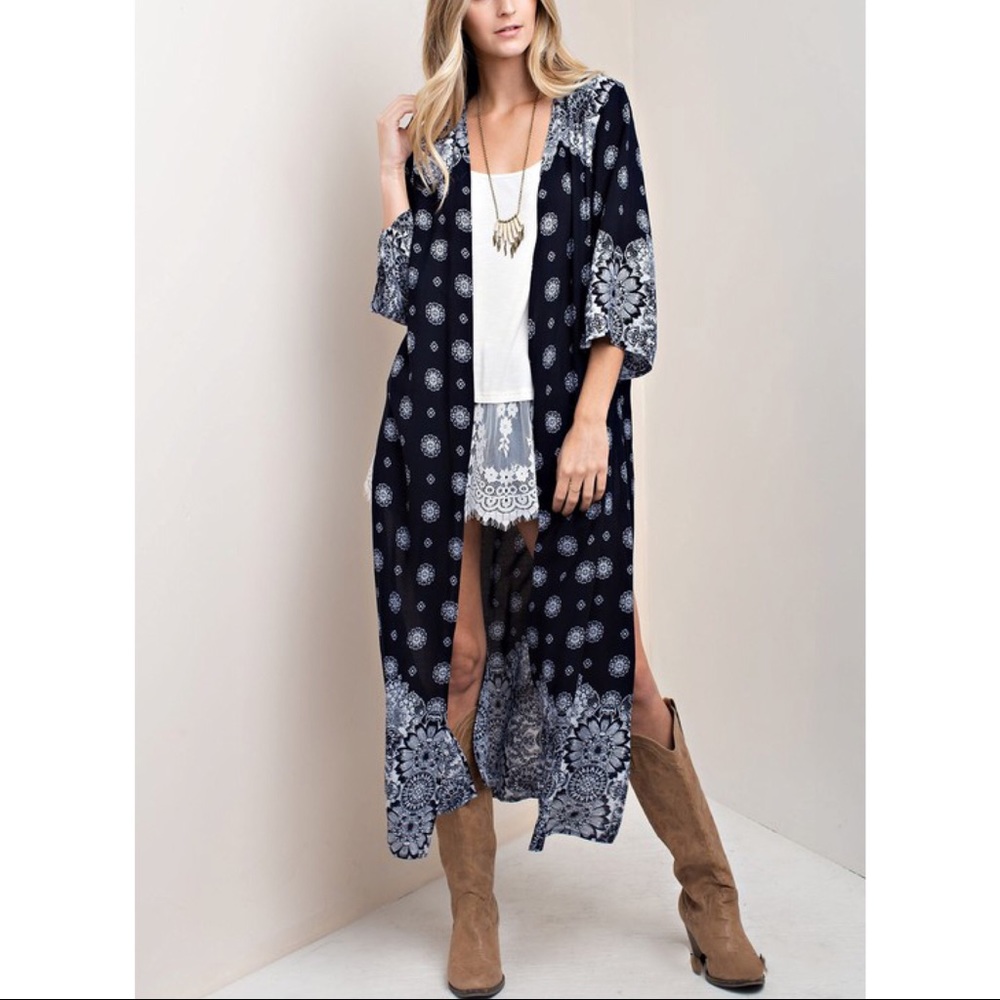 BETH Light Long Cardi - NAVY - Picture 3 of 5