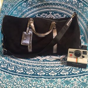 Victoria's Secret Black Metallic Suede Duffel Bag