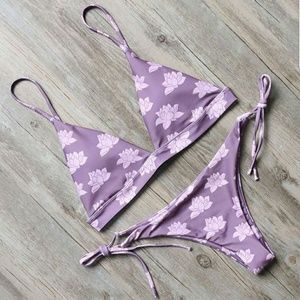 💜Purple and lavender lotus triangle bikini