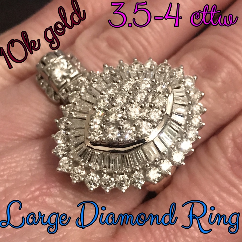 ♥️10k 3.5-4 CTW Diamond Cocktail Ring STUNNING
