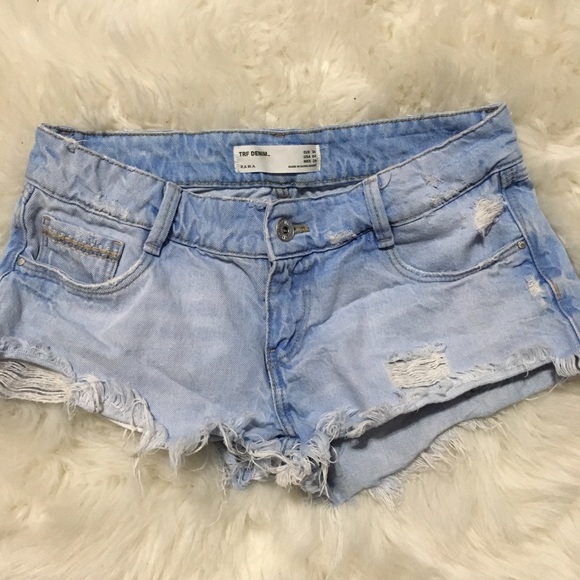 Zara Pants - ZARA Low Rise Distressed Denim Shorts Size 26