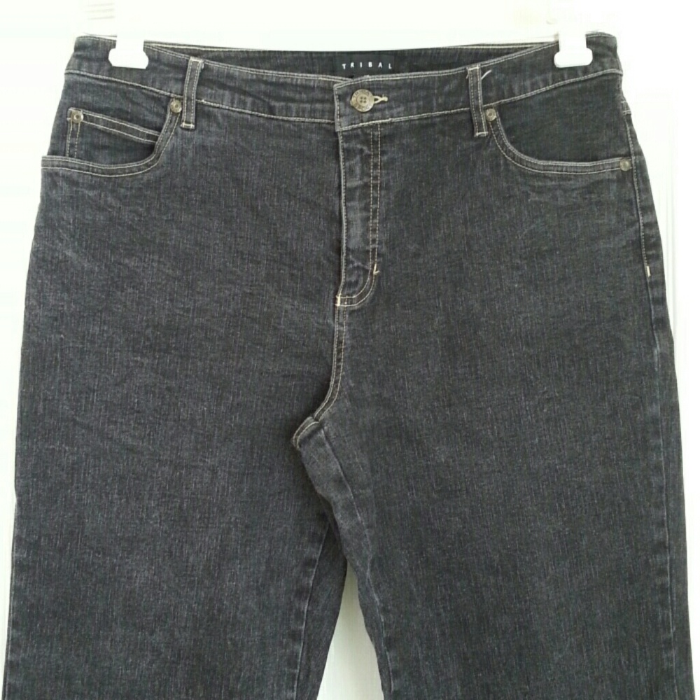 Tribal Black Denim Jeans Size 12, 32" Inseam, EUC