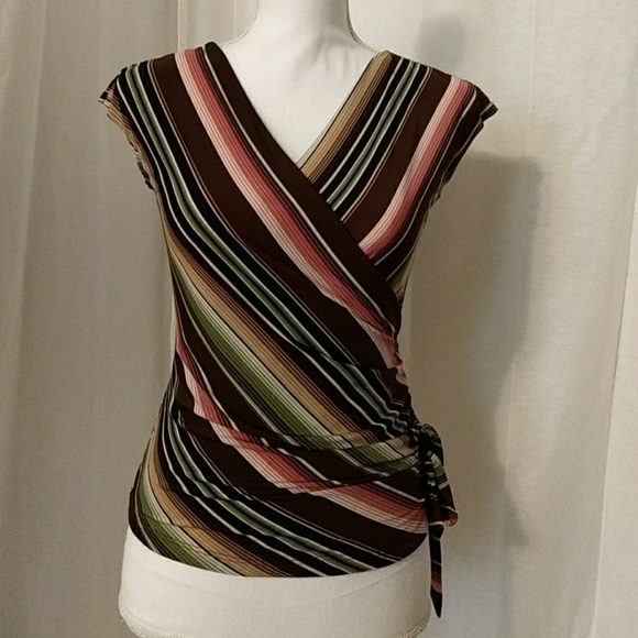 Lipsy Tops - EUC Surplice Side-Ruched Multicolor Stripe Blouse