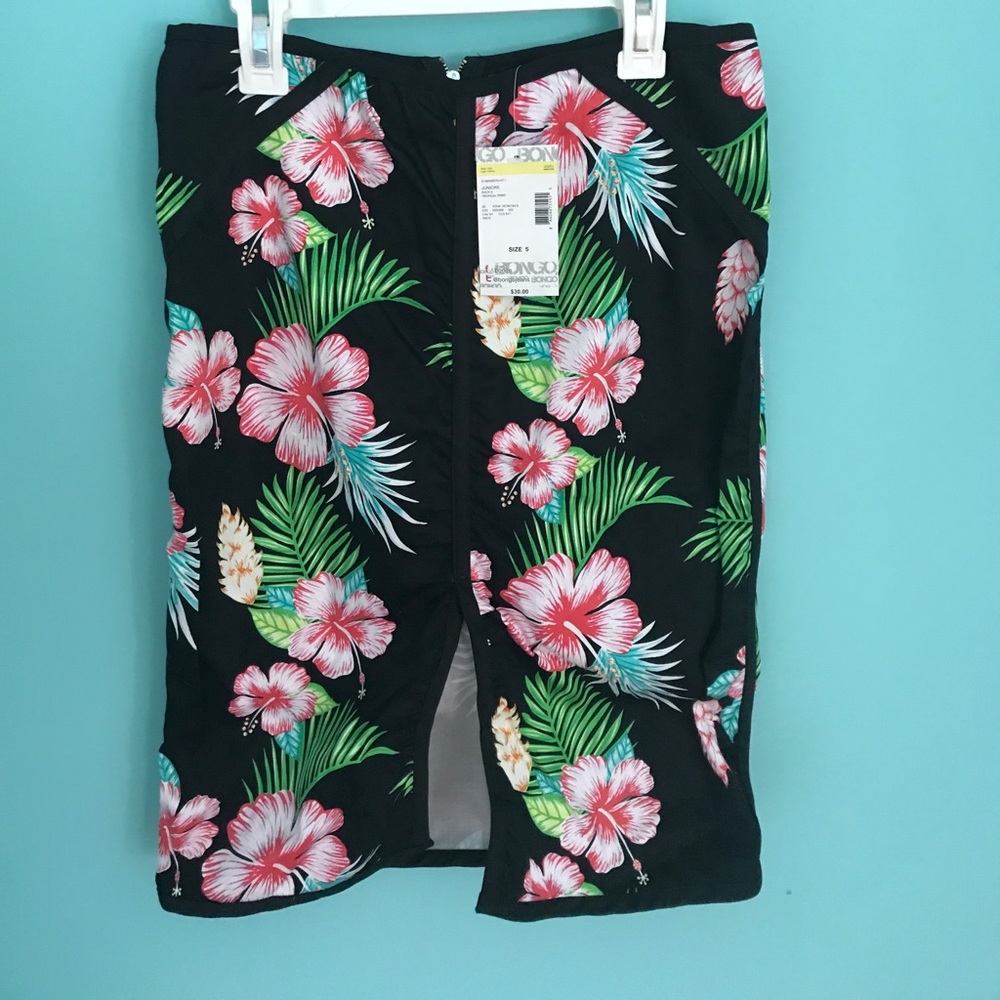 HAWAIIAN Print Pencil Skirt with Slit