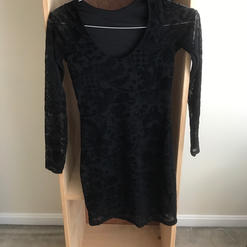 Boohoo black mini dress with lace detail