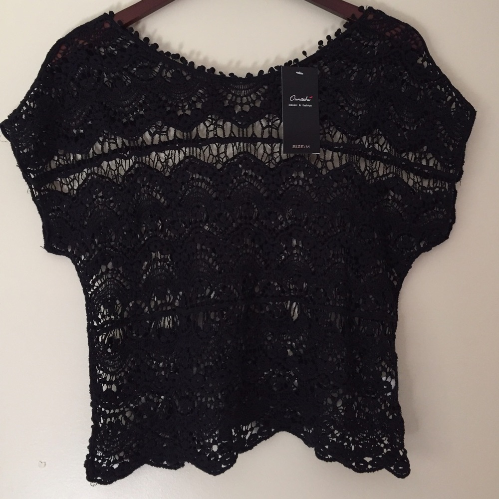 Black Knit Crew Cut Top