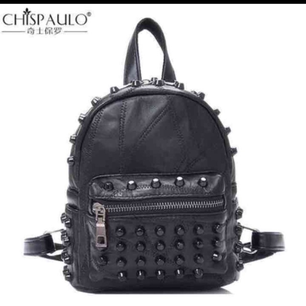 Soft Black Leather Studded Mini Backpack