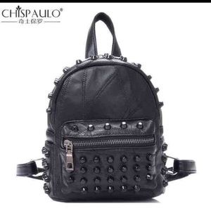 Soft Black Leather Studded Mini Backpack