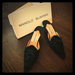Manolo Blahnik black suede mules