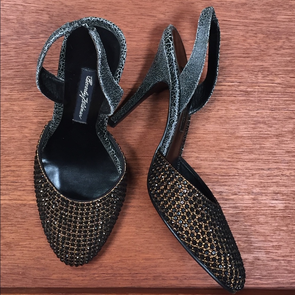 Vintage Beverly Feldman beaded slingbacks.