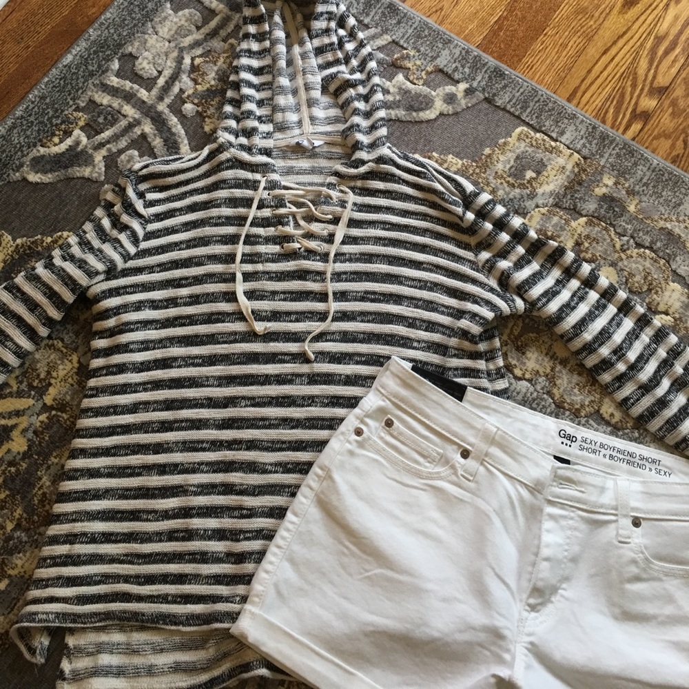 Striped lace up sweater