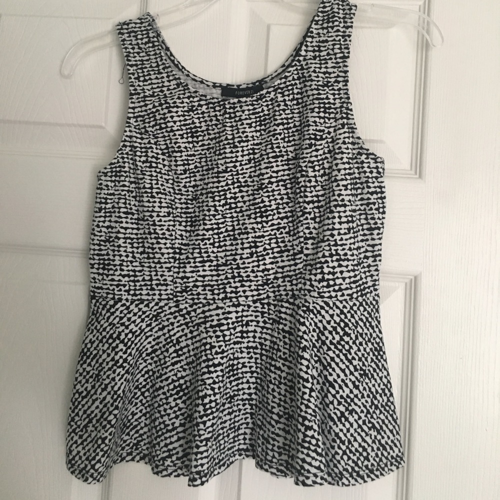 White and black peplum top