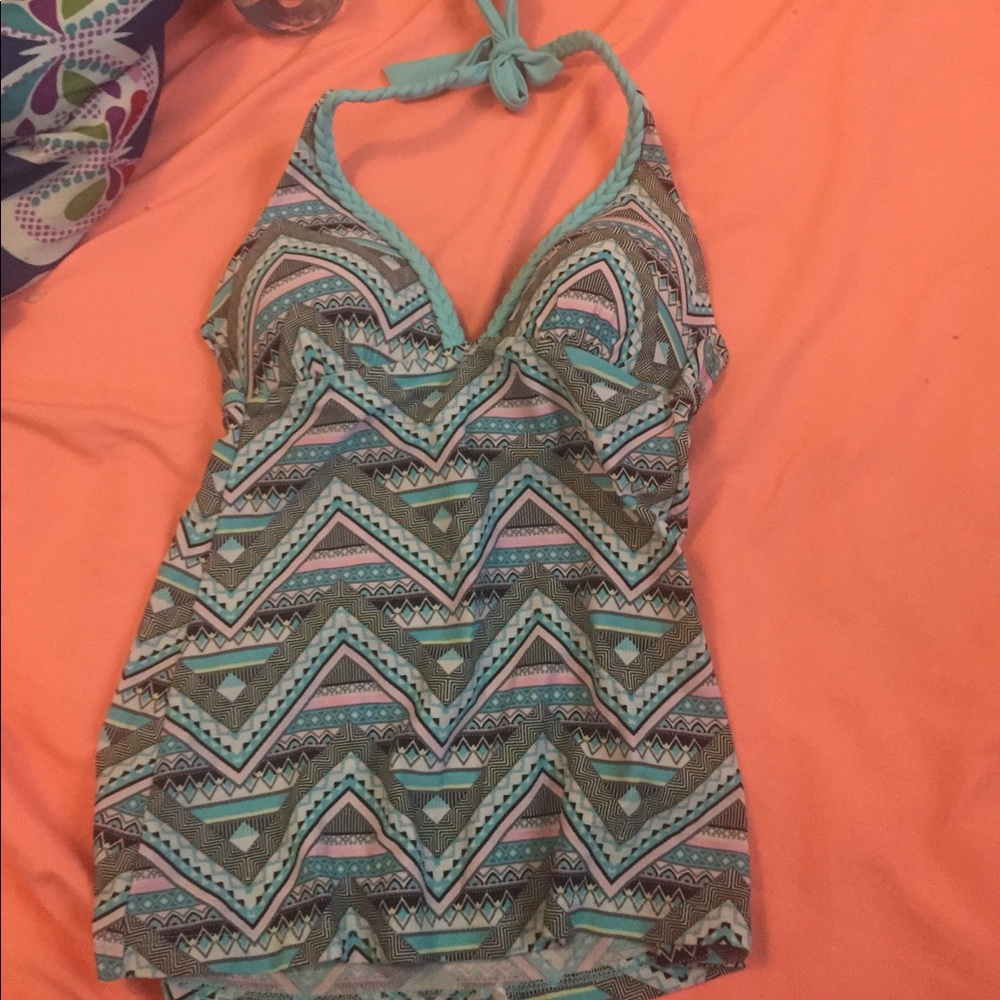 mainly blue aztec pattern tankini top
