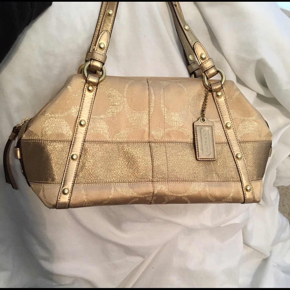 SOLD**Coach Gold Shimmer Signature Satchel