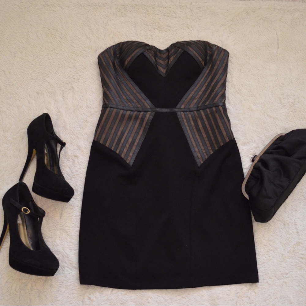 Aidan Mattox Strapless Dress with Leather Detail
