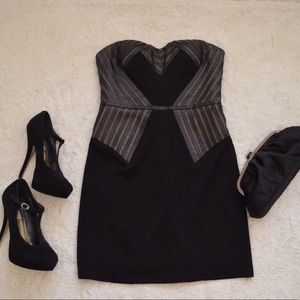 Aidan Mattox Strapless Dress with Leather Detail