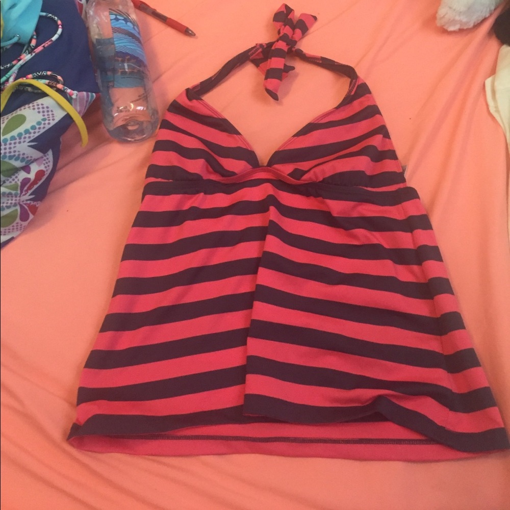 pink and navy blue tankini top
