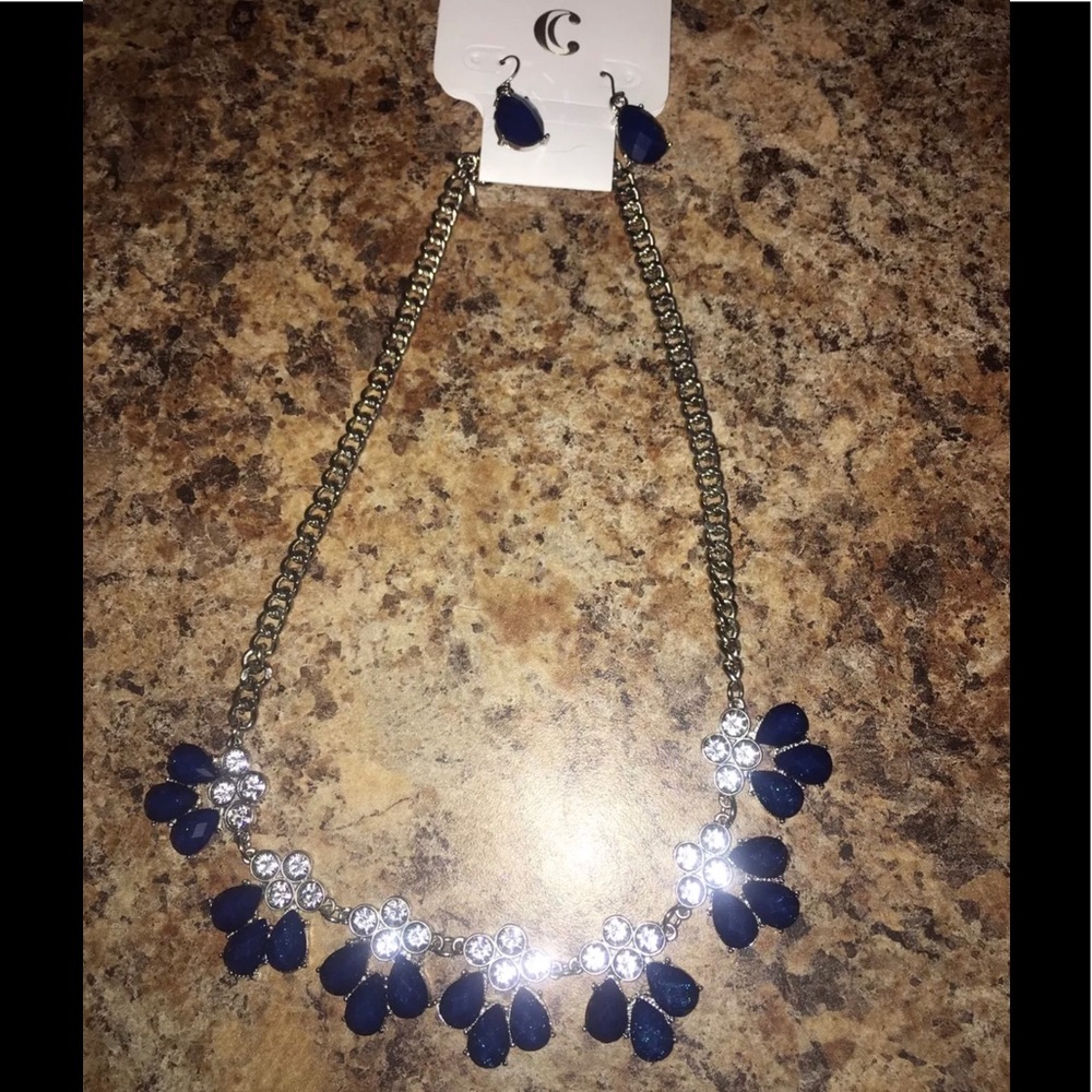 Matching Blue and Silver Necklace and Earrings