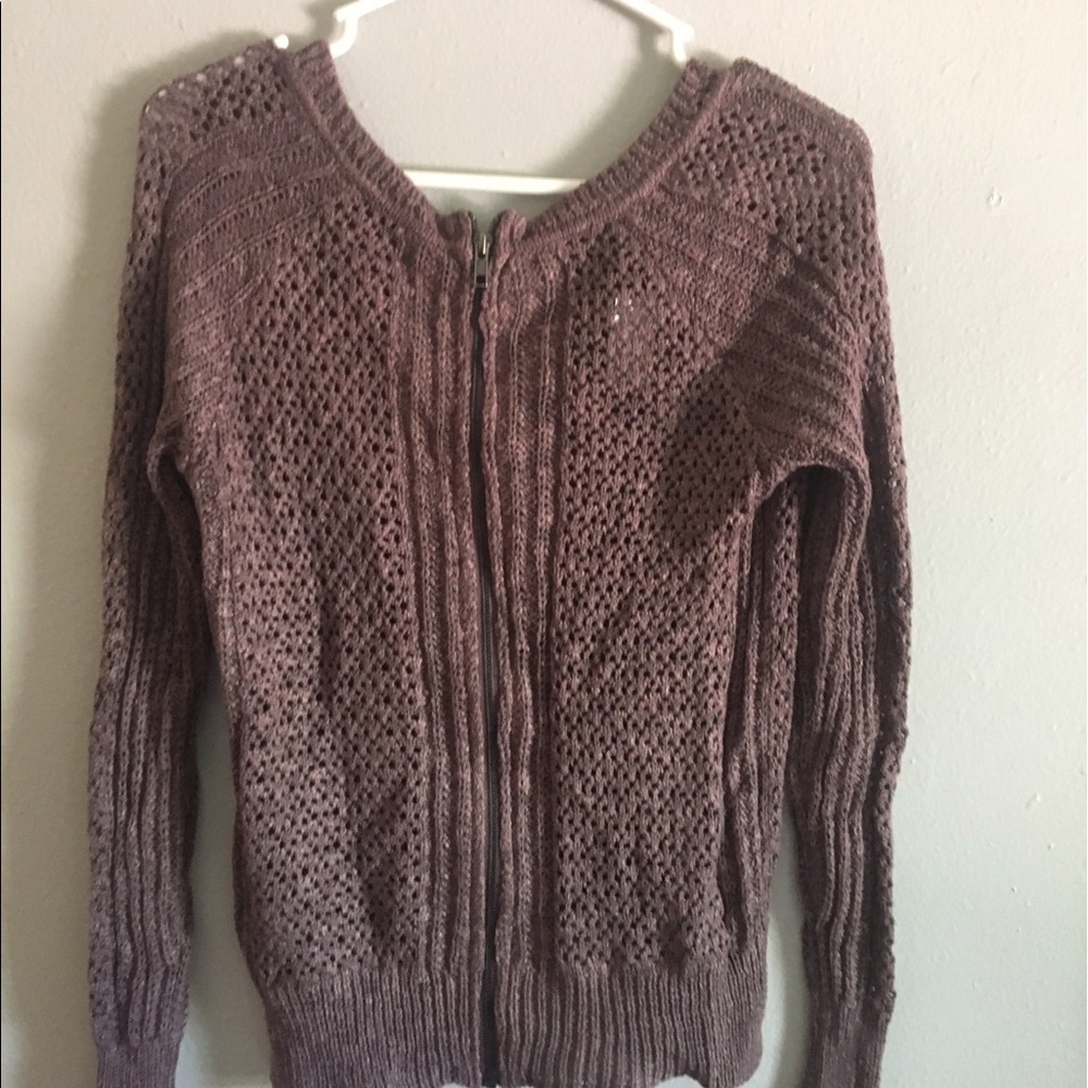 Plum Knit Zipper Cardigan