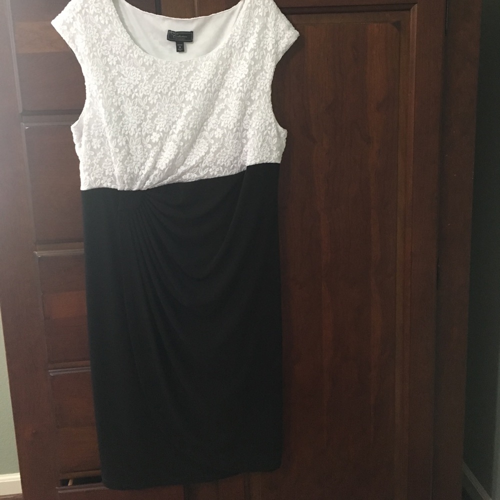 White lace and black polyester dress
