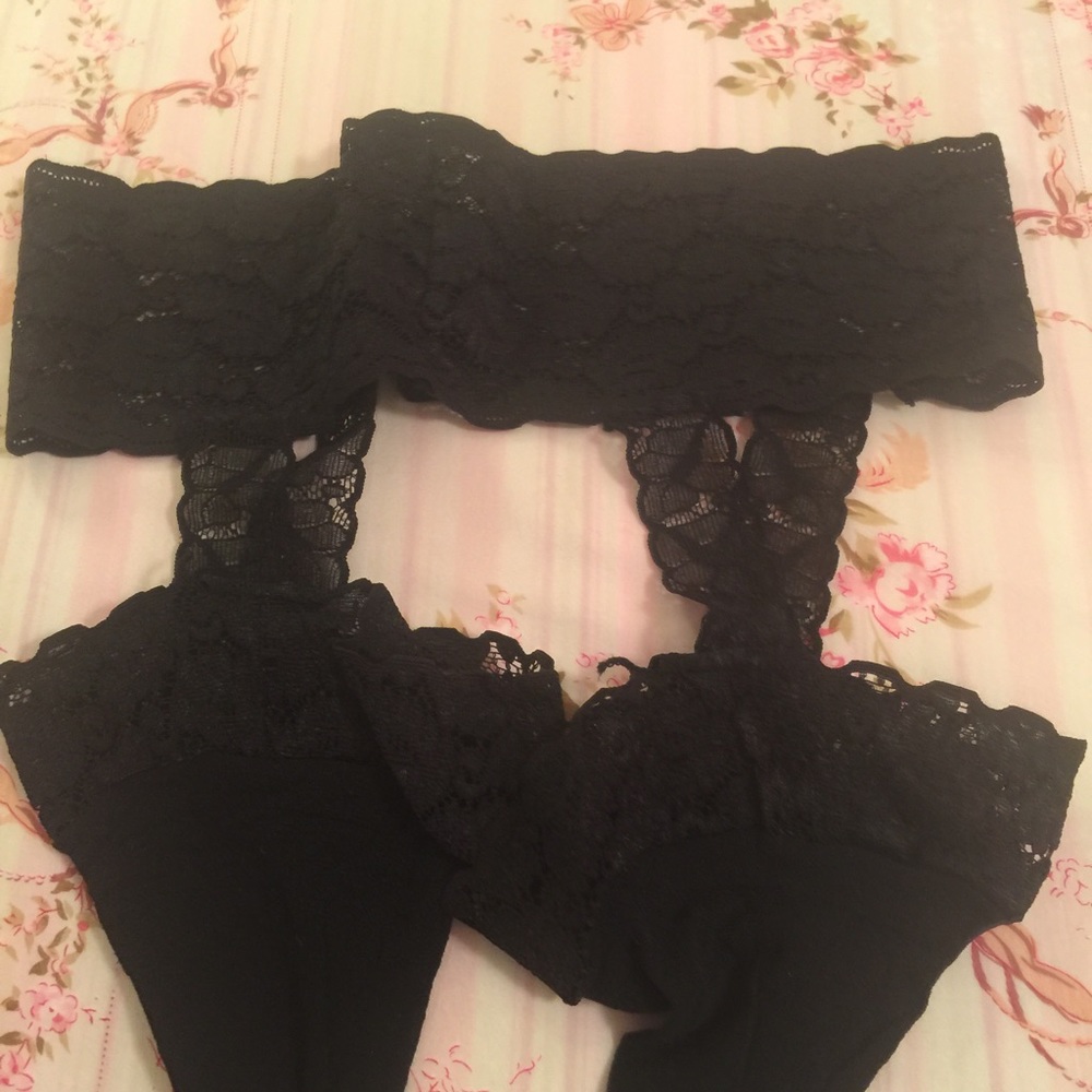 Black Lace Sheer Garter Belt & Connected Stockings  SIZE Small