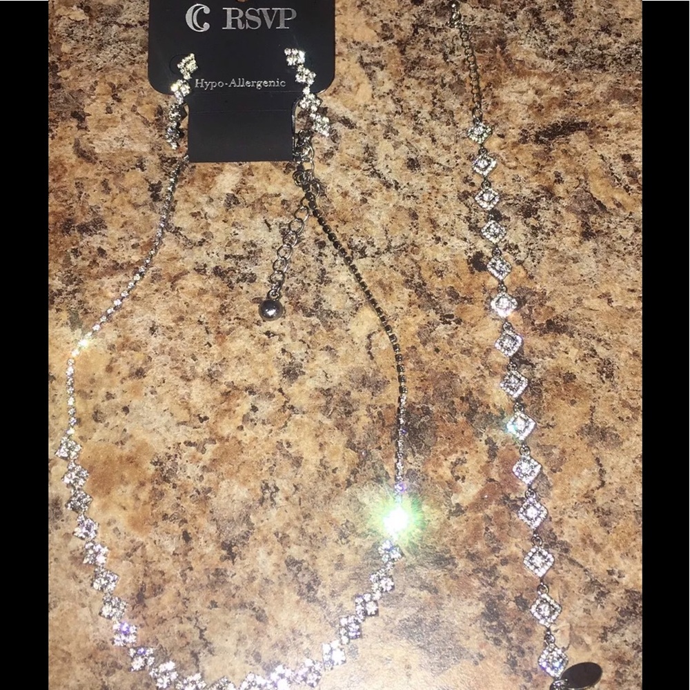 Matching Set of Silver Necklace and Earrings
