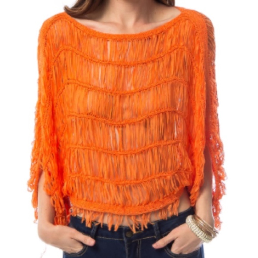 Orange Crush OS Weaved Poncho/Top - Picture 3 of 5