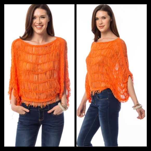 Orange Crush OS Weaved Poncho/Top - Picture 2 of 5