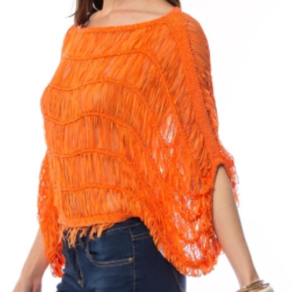 Tops - Orange Crush OS Weaved Poncho/Top
