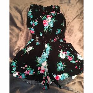 Small Floral Black Strapless Romper