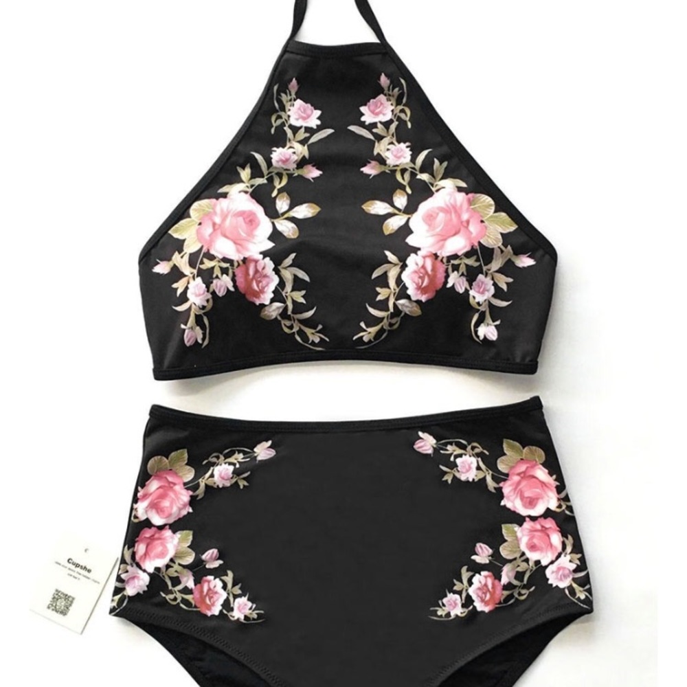 High waisted floral bikini
