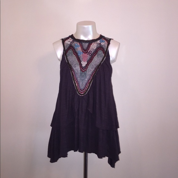 Free People Embroidered Purple Flowy Top - Small - Picture 1 of 2