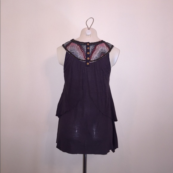 Free People Embroidered Purple Flowy Top - Small - Picture 2 of 2