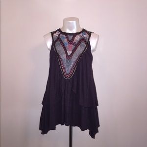 Free People Embroidered Purple Flowy Top - Small