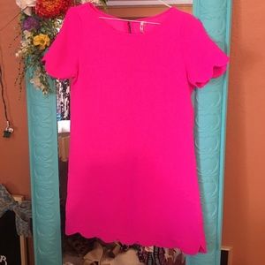 Hot pink dress, polyester hand wash
