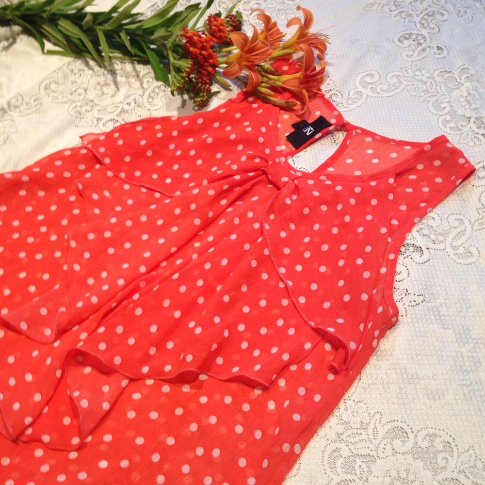 SOLD Orange polka dot bow blouse