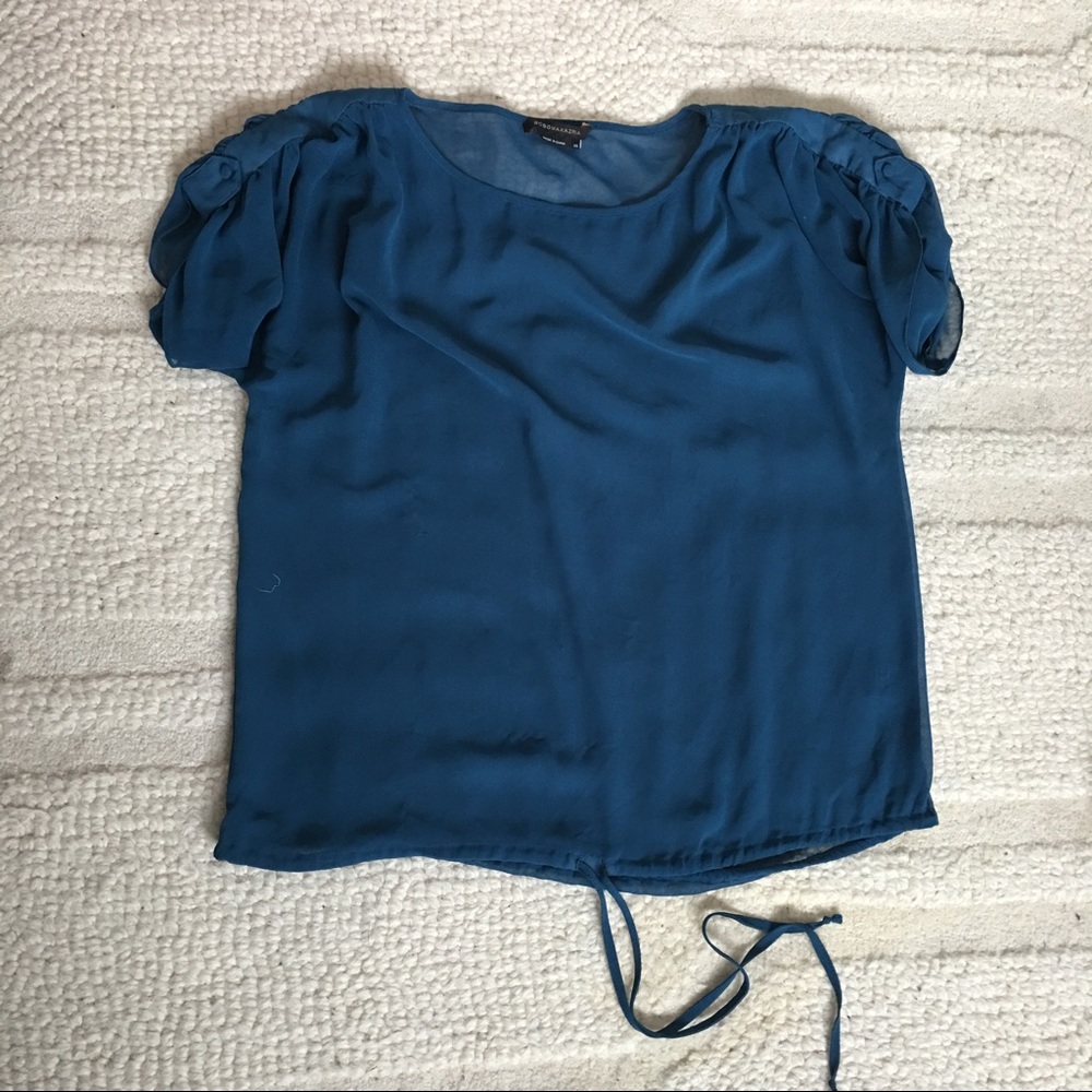 BCBG Maxazria Sheer Turquoise Blouse Top size xs