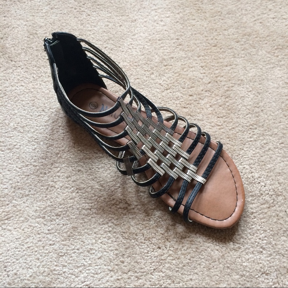 Metal Gladiator Sandals, Flat Cage Sandals, Flat Gladiators, 7