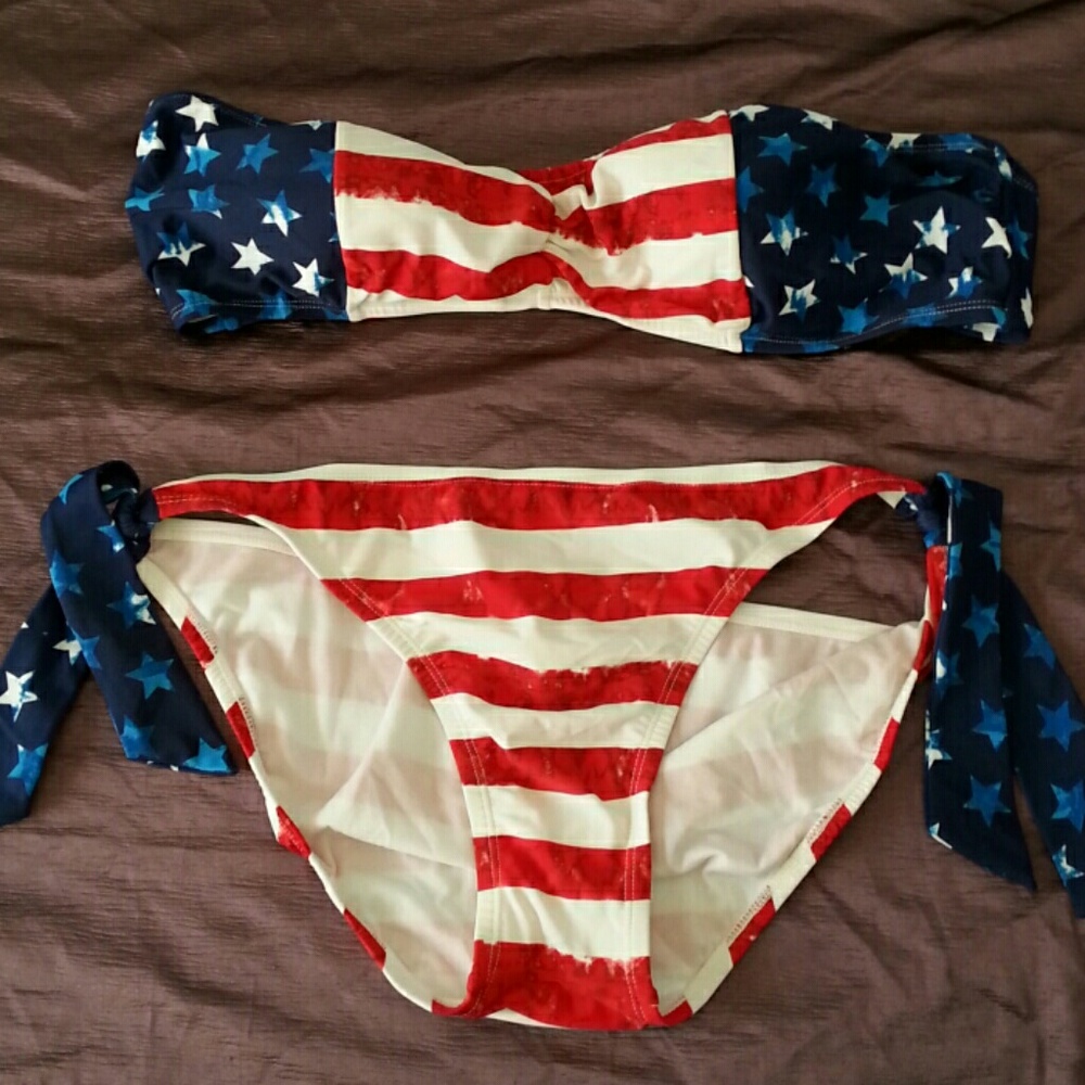 XL 2 Pc Hi Thigh Bathing Suit, July 4th, NWOT