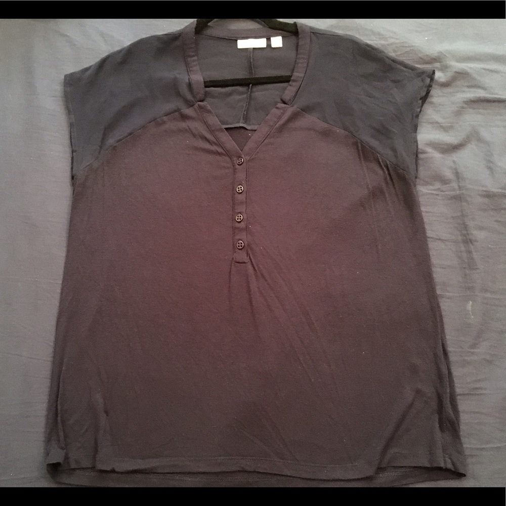 Navy blue sheer shoulder top