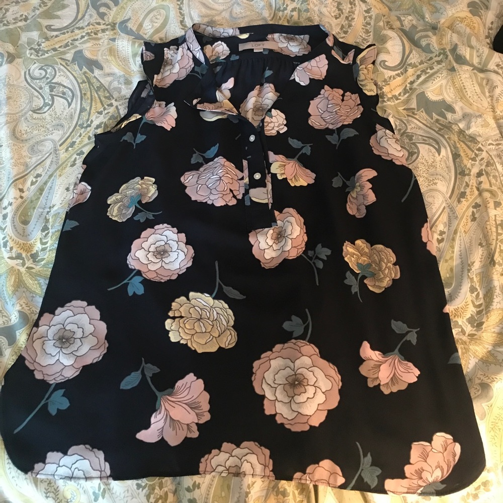 Loft patterned ruffle Henley shell