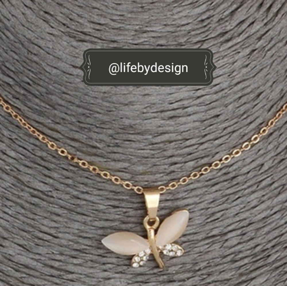 Dragonfly 14K Gold Plated Opal & CZ Stone Necklace