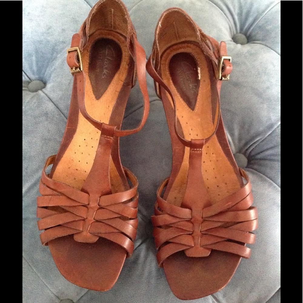 Brown Leather Clarks Artisan Wedge Sandal Size 7.5