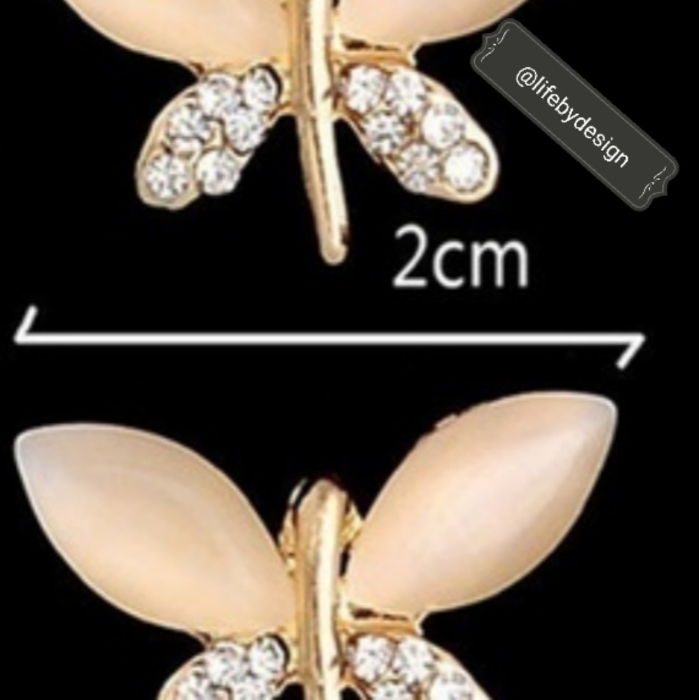 Dragonfly 14K Gold Plated Opal & CZ Earrings - Picture 2 of 3