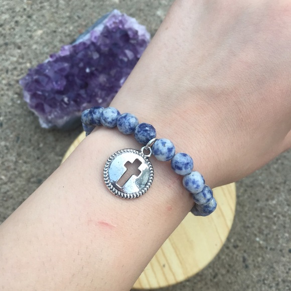 Handmade Sodalite Cross Bracelet - Picture 2 of 4