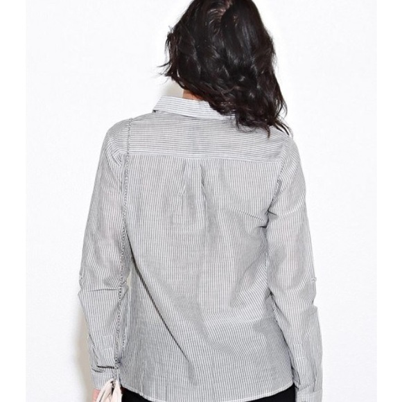 BLACK AND WHITE STRIPE BUTTON UP - Picture 2 of 3