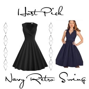 HOST PICK Navy blue retro chic  style swing dress